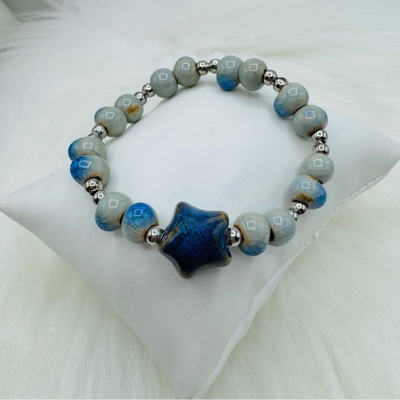 Blue Star Stone Beaded Bracelet - Picture 1 of 7